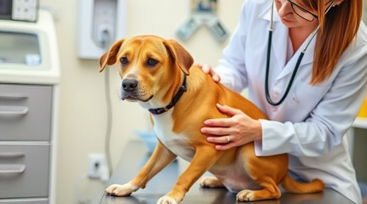 Professional veterinarian checking a dog with digestive sensitivity