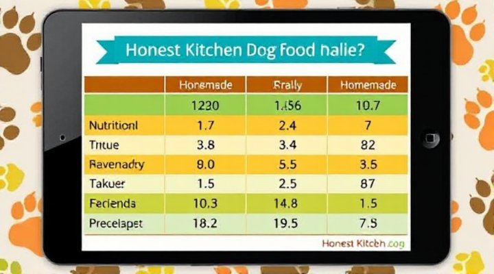 A chart comparing the nutritional values of Honest Kitchen dog food and homemade meals