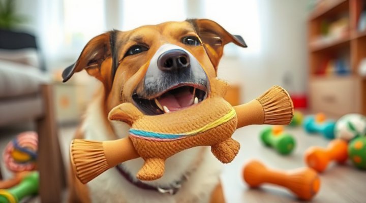 A dog playing with toys to alleviate behavioral issues