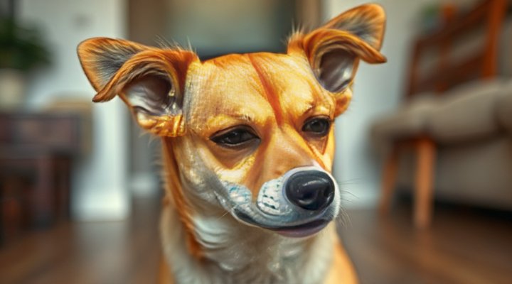 An aggressive dog displaying signs of stress, such as raised hackles and a tense posture