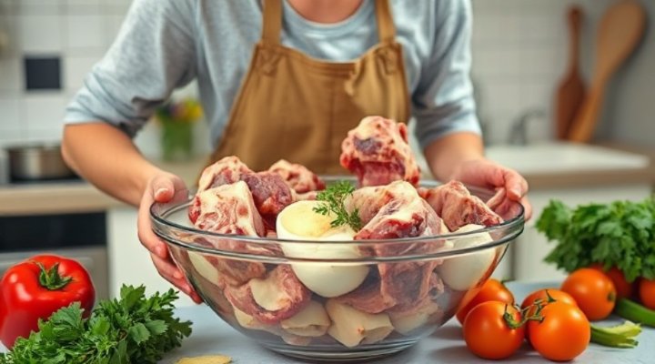 A caring person mixing raw ingredients for dog food