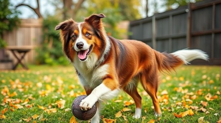Healthy Australian shepherd with glossy coat from raw diet