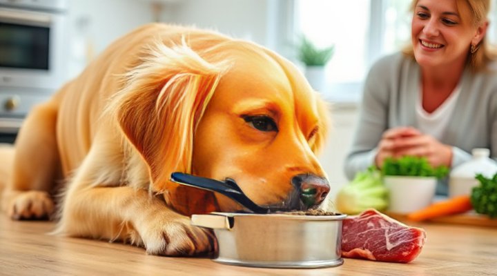 A joyful dog enjoying a bowl of raw dog food
