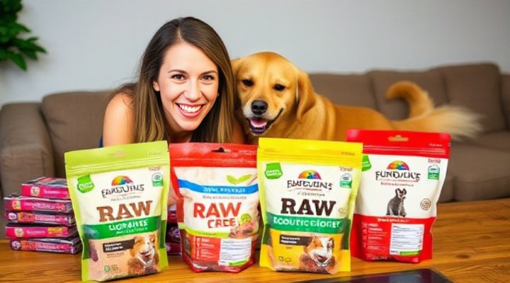 Side-by-side comparison of packaged raw dog food brands