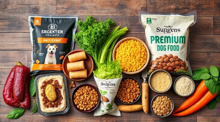 Side-by-side comparison of various premium dog food ingredients and formulations