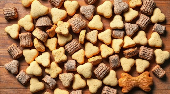 Collection of different brands of chewy dental cat food with texture close-up