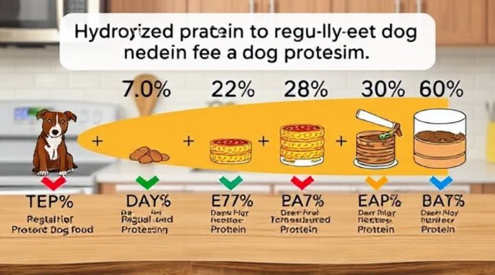 Visual guide showing gradual transition from regular to hydrolyzed protein dog food
