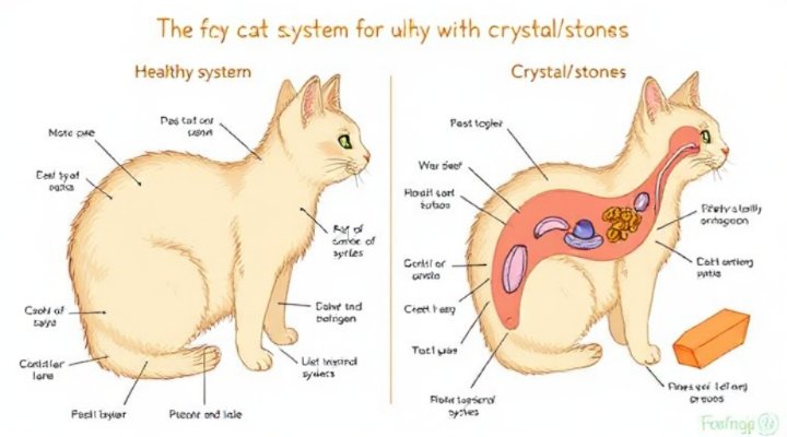 Diagram comparing healthy and unhealthy cat urinary tracts
