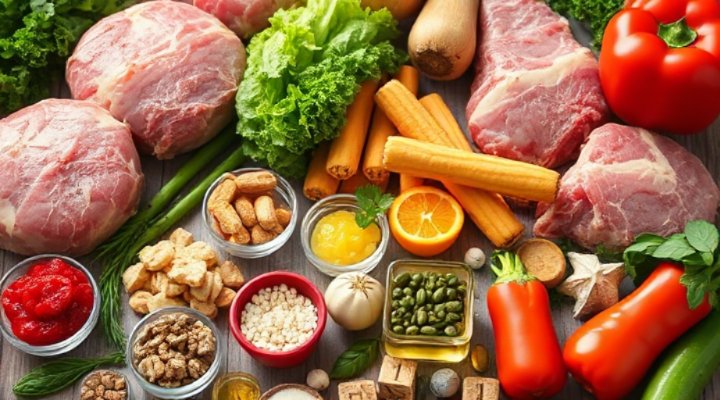 Close-up of high-quality raw ingredients in instinct dog food