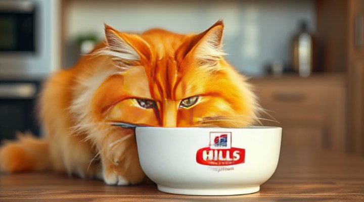 Content cat enjoying Hills Prescription diet meal
