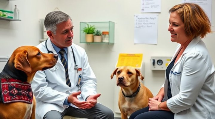 Professional veterinarian discussing raw food benefits with pet owner