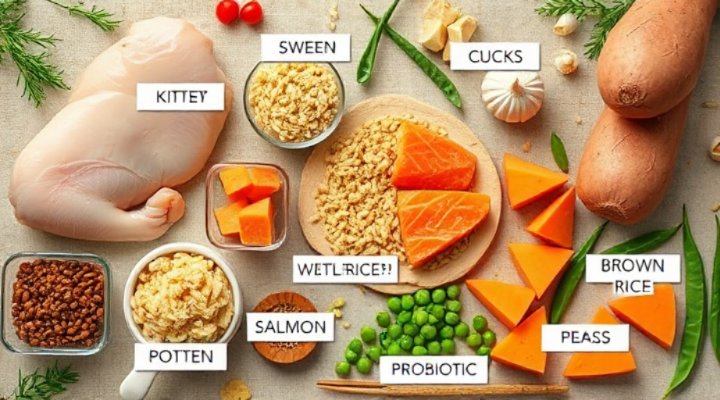 Side-by-side comparison of high-quality kitten food ingredients