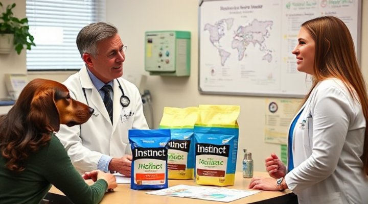 Professional veterinarian discussing Instinct dog food nutritional benefits