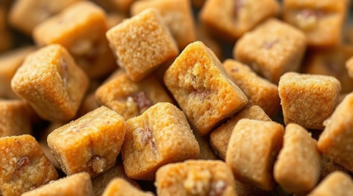 Close-up of chewy cat food texture
