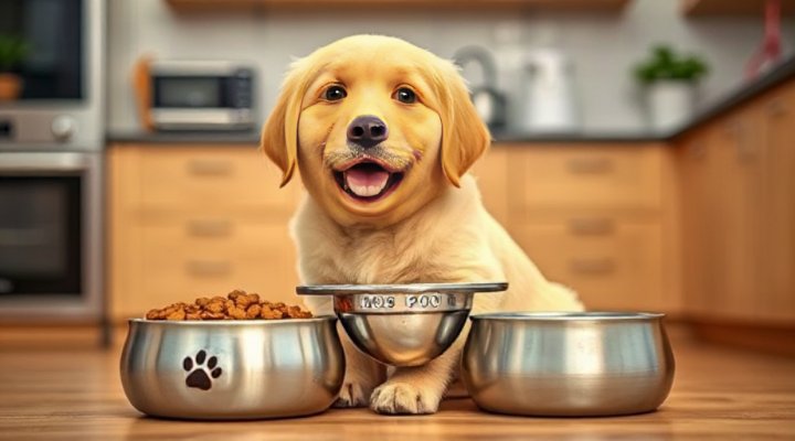 A cheerful dog enjoying a bowl of hydrolyzed protein dog food