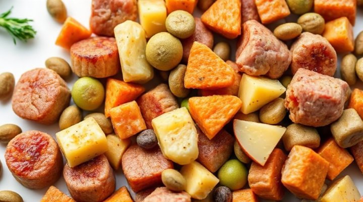 Close-up view of Instinct dog food showing real meat and vegetables