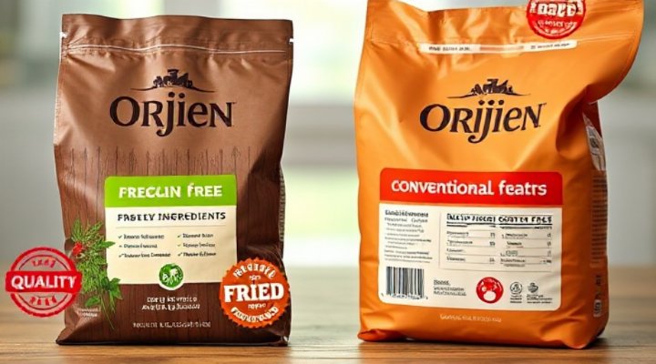 Comparison showing Orijen grain free vs regular cat food