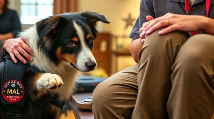 Medical alert service dog detecting and responding to handler