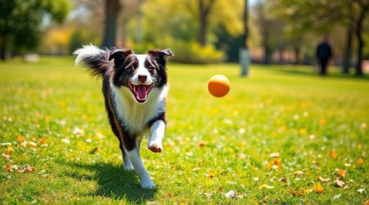 Energetic dog playing fetch showing benefits of proper nutrition