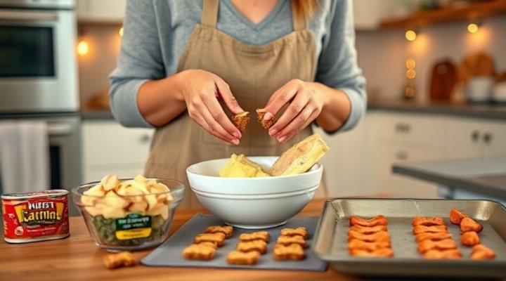 Step-by-step process of making homemade cat treats in kitchen