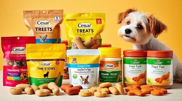 Variety of Cesar dog treats and nutritional supplements for small breeds