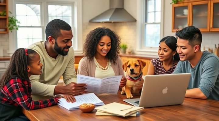 Family discussing service dog training costs and budgeting options