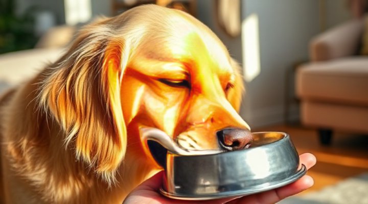 Older golden retriever enjoying Cesar senior formula food