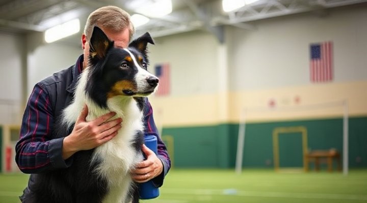 Professional trainer working with dog on advanced obedience techniques
