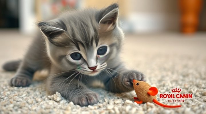 Healthy active kitten playing happily after proper Royal Canin feeding regimen