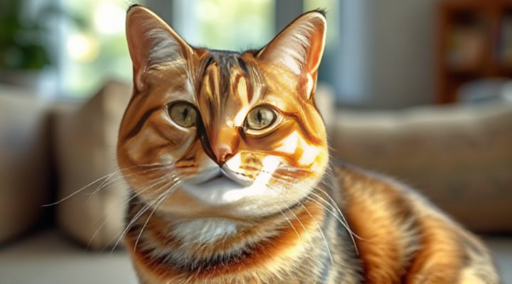 Content senior indoor cat demonstrating excellent health and coat condition