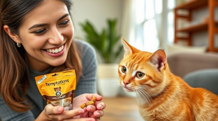 Positive reinforcement training with Temptations cat treats