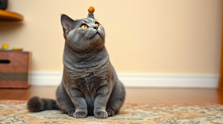 Well-trained cat sitting for Temptations reward