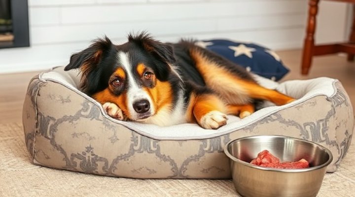Satisfied dog resting contentedly after a meal of raw dog food