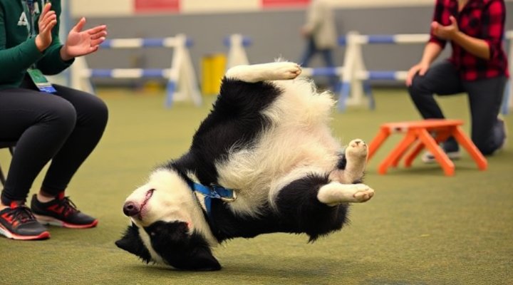 Dog performing advanced trick in Petsmart advanced training class