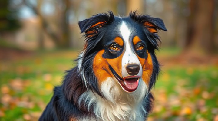 Healthy Australian shepherd with glossy coat from raw feeding