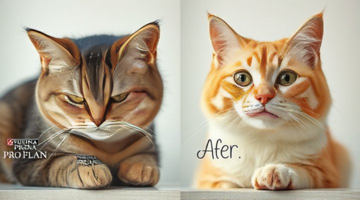 Side-by-side images showing cat
