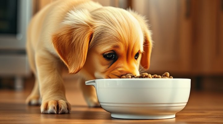 Picky eater dog hesitating near food bowl
