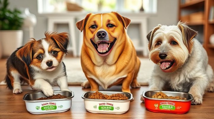 Puppy, adult dog and senior dog enjoying Nature
