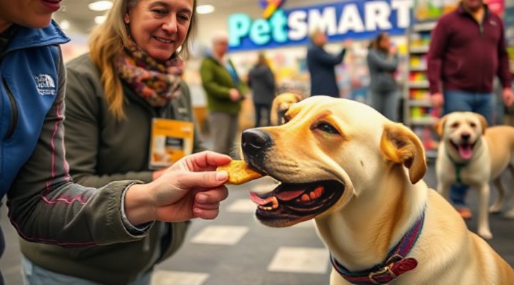 Trainer demonstrating positive reinforcement technique with a dog