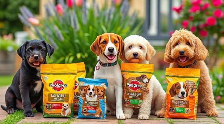 Various breed puppies with their appropriate Pedigree puppy food formulas