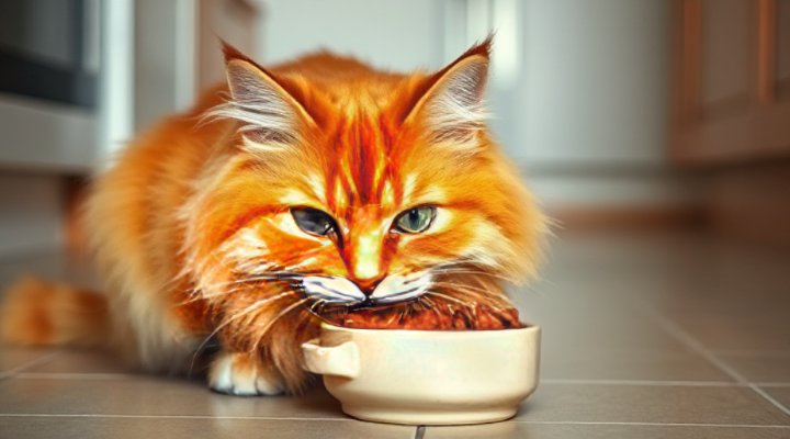 A cute cat enjoying a meal of best wet cat food in a ceramic bowl