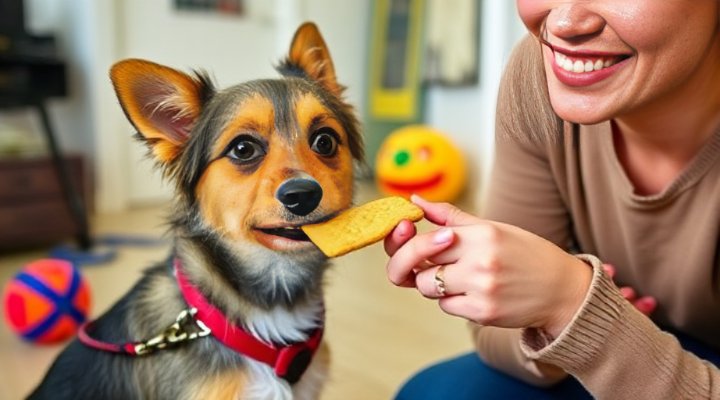 A dog eagerly taking a treat from its owner during a training exercise