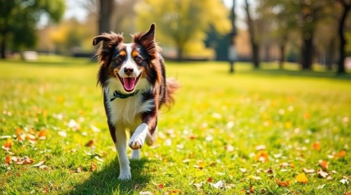 A healthy, energetic dog playing outdoors after benefiting from limited ingredient dog food for digestive health