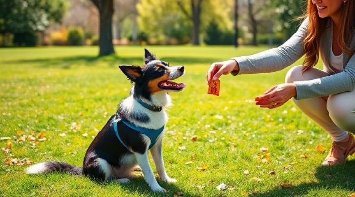 A dog training session using Dr Harvey food as rewards for positive reinforcement