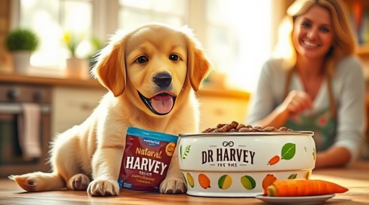 A bowl of Dr Harvey dog food with fresh, natural ingredients for holistic pet nutrition