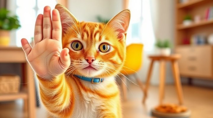 Cat learning tricks through positive reinforcement training