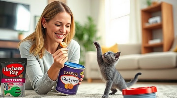 Positive reinforcement training with Rachael Ray cat food as a treat