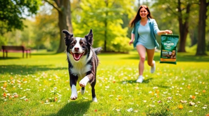 A healthy, active dog playing outdoors after switching to Zignature dog food