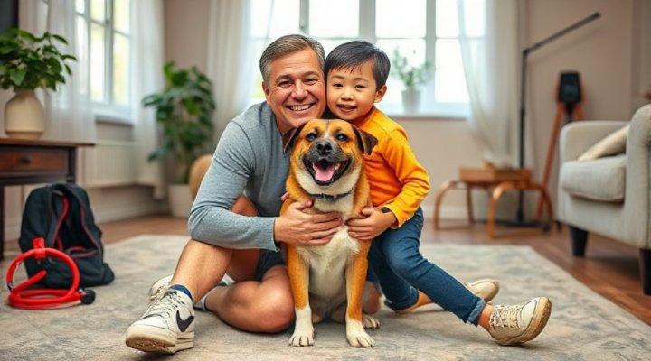 A joyful moment of a dog and owner cuddling after a successful obedience training session