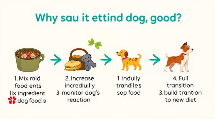 Infographic showing gradual steps to introduce limited ingredient dog food to a dog
